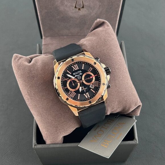 Bulova Marine Star Men Bulova Marine Star Men\'s Black Dial Black Rubber Strap 44mm Quartz Watch